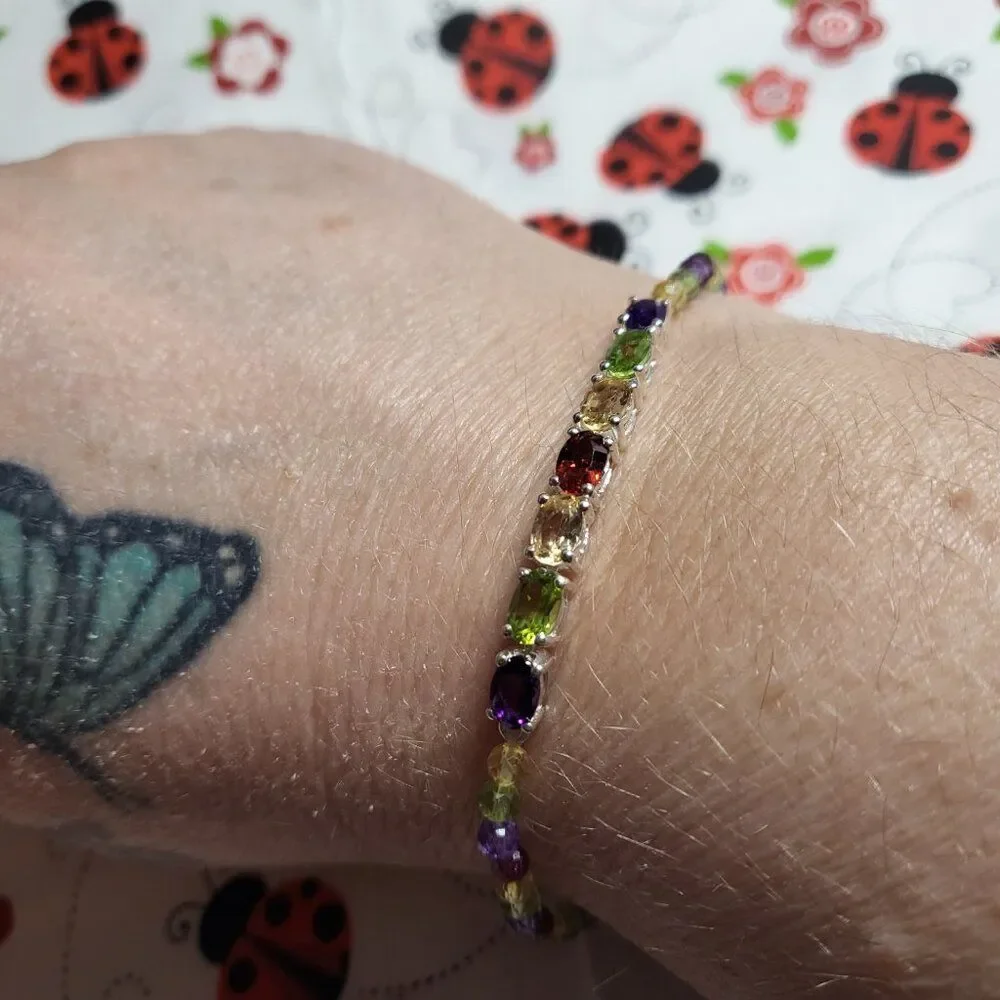 Multi Gemstone Sterling Silver Bracelet